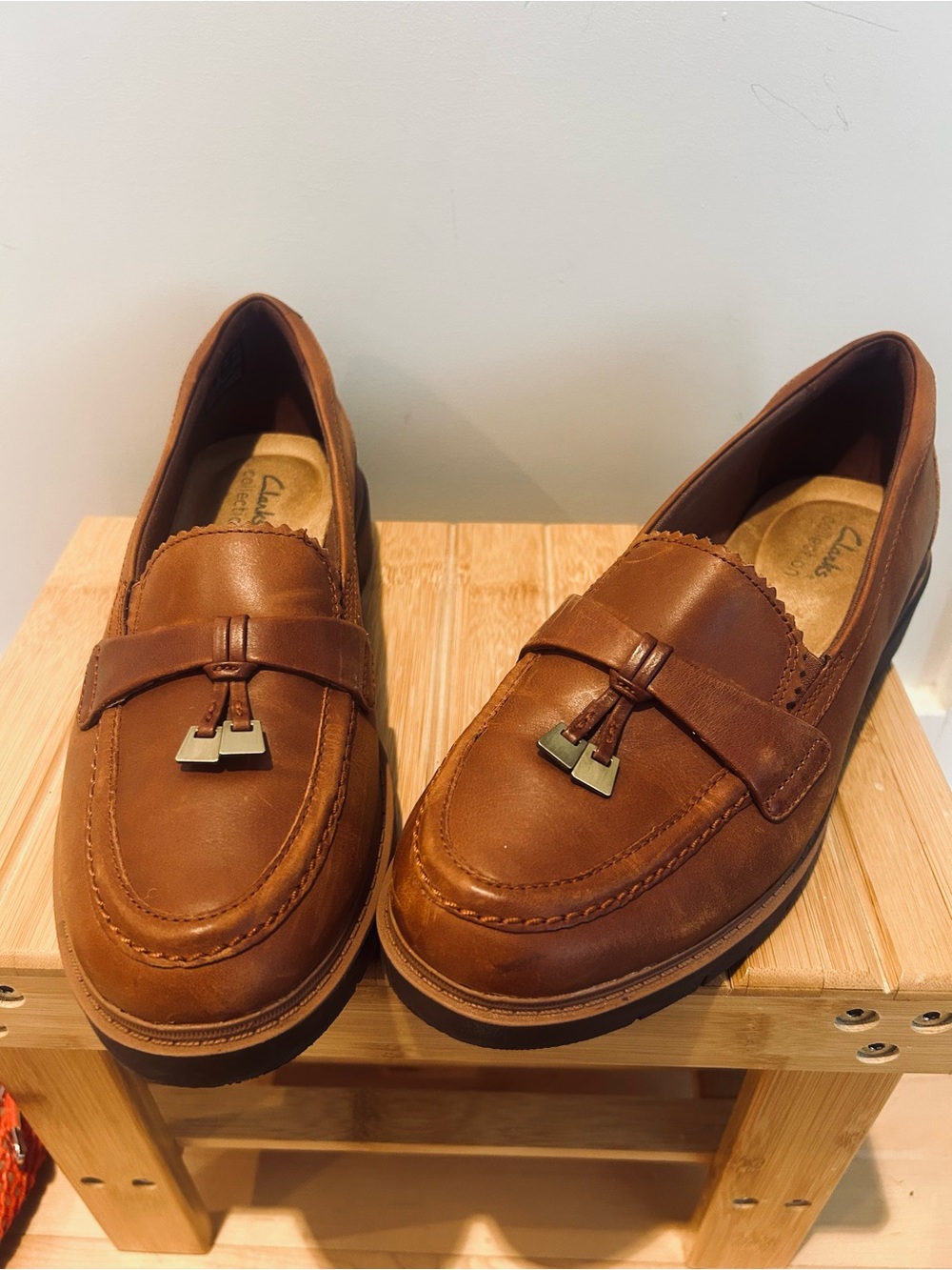 Clarks Collection Cognac Leather Tassel Loafers